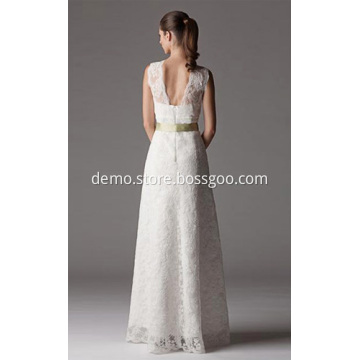 Sheath Column V-neck Floor-length Lace Wedding Dress
